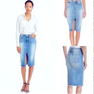 McGuire Denim Midi Pencil Skirt Sz 4 | Light Wash High Rise Slit Skirt $215